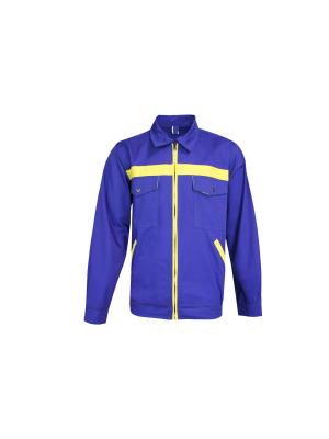China 240 GSM Blue Contrast Yellow Workwear Jacket 65% Polyester 35% Cotton Twill 3/1 for sale