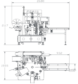 Rotary turntable shrink sleeve labeling machine layout diagram showing equipment configuration and workflow