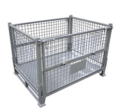 China Stackable Collapsible Steel Wire Mesh Pallet Rack Shelving Cage Heavy Duty for sale