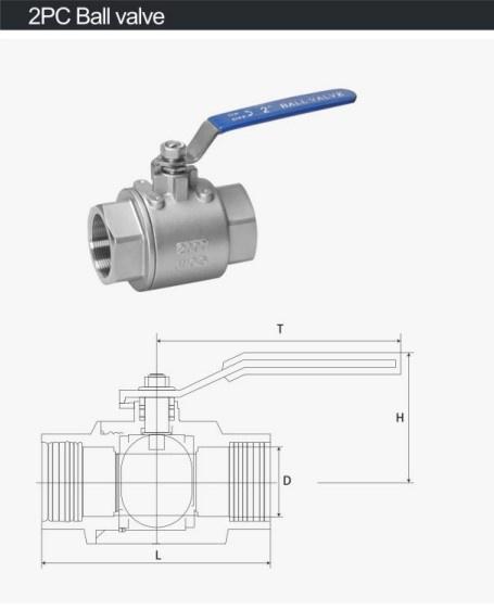 2PC Stainless Steel Ball Valve Corrosion Resistant, NPT Thread