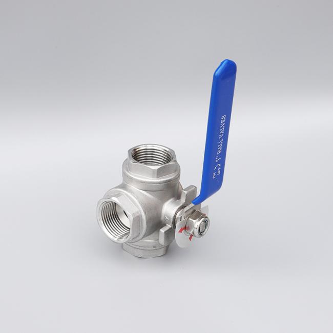Normal Temperature Three Way Stainless Steel Female Thread Ball Valve