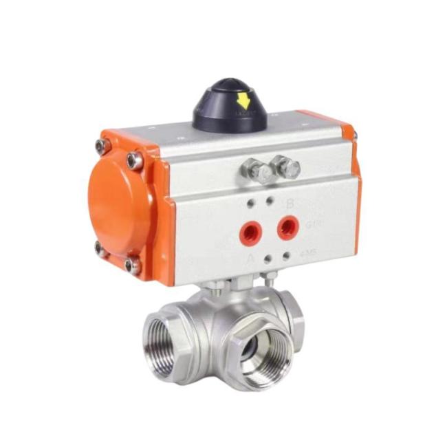 Ss Pneumatic Three Way Ball Valve with NPT Thread