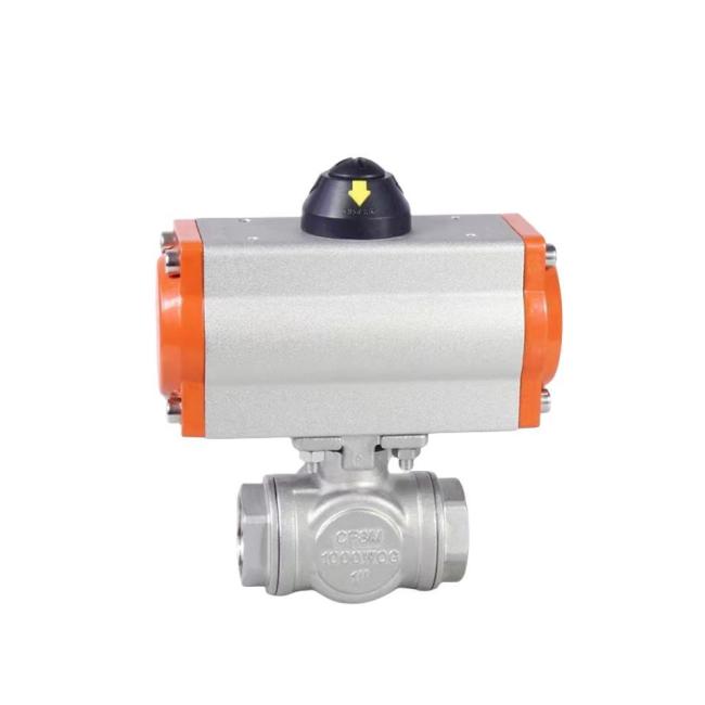 Stainless Steel CF8/CF8m Pneumatic Three Way Ball Valve with Double Acting Actuator