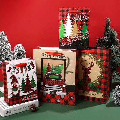 China Red Lattice Santa Claus Gift Packaging ECO Friendly Paper Bag 33*9*7cm for sale