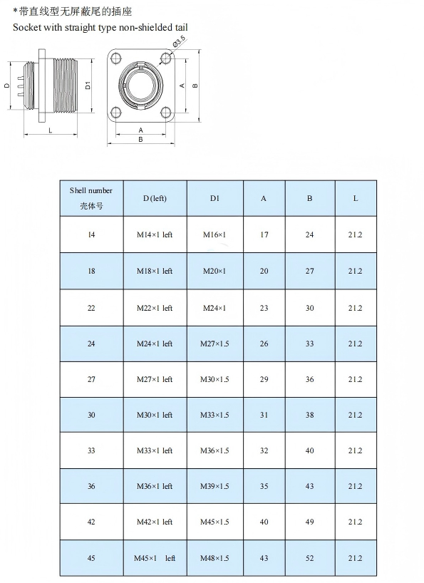 Aviation Plug Russian Connector external dimensions diagram