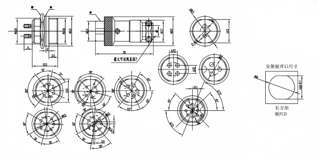 GX16-4 Pin Connector dimensional drawing with measurements