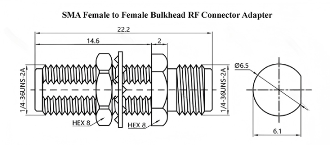SMA-KYK RF Adapter dimensional drawing