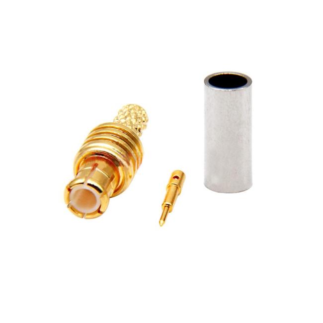 MCX Connector front view showing gold-plated contacts and nickel-plated brass body