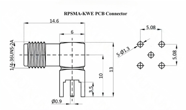 RPSMA-KWE connector dimensional drawing