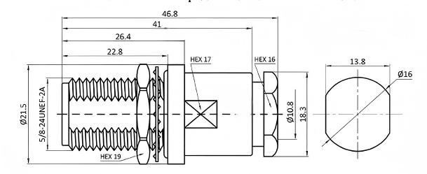 Technical drawing showing N-KY-7 connector dimensions and specifications