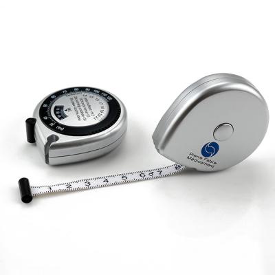 China Silver Color Plastic BMI Tape Measure Calculator 150 Centimeters For Body Health for sale