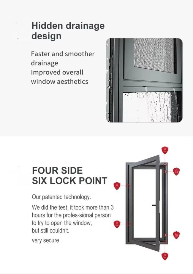 Nfrc USA Customized Hurricane Impact Double Insulation Glass Soundproof Awning Windows Aluminum Casement Windows