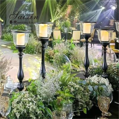 China Saixin new design 3 pcs set black metal candle holder for wedding table decoration for sale
