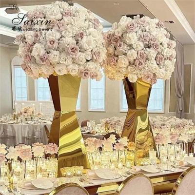China Diy Wedding Flower Stand Decor Gold Stainless Steel Flower Pot Stand Rack for sale
