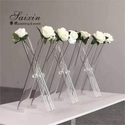China 16 Inch 20 Inch Simple Crystal Flower Glass Wedding Cylinder Vases 3 Pcs Set for sale