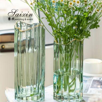 China Wholesale Brilliant Gold Rim Glass Vase For Table Home Decoration Creative Wedding Party for sale