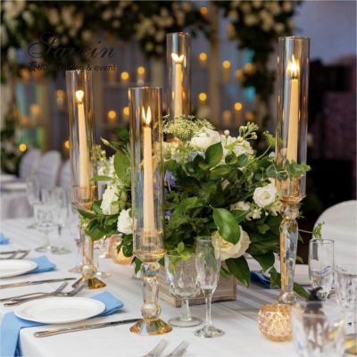 China Gold Pillar Wedding Candle Holders Tall 4pcs Set Champagne 40cm for sale
