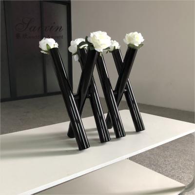 China Unique Decorative Vases Black Wedding Centerpieces 3 Glass Cylinder Flower Vase for sale
