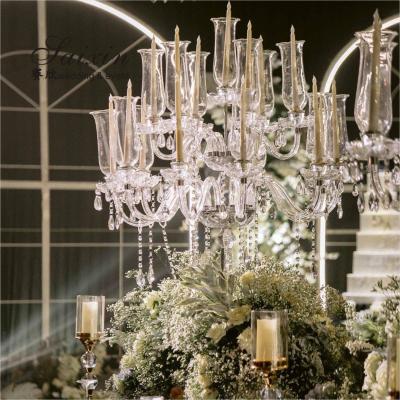 China 16 Arms Crystal Glass Candelabra Floor Lamp Clear Crystal Flower Candle Holder for sale