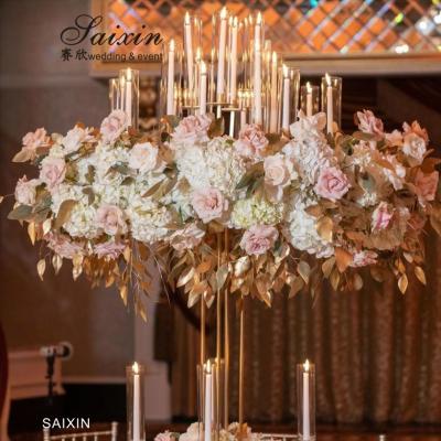 China ZT-563 Luxury Wedding Centerpiece 13 arms candle holders with flower arrangements hurricanes gold candle stands for sale