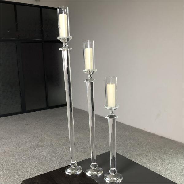 Quality Small Crystal Glass Candle Holder Luxury Event Table Decoration Long Pole 115CM for sale