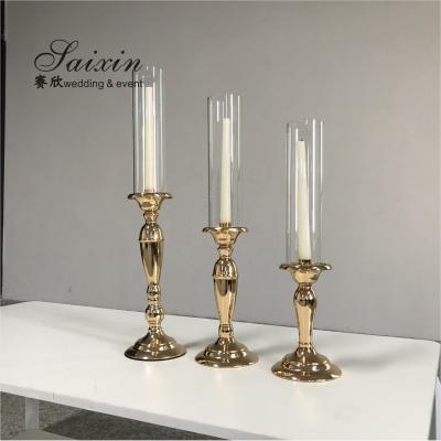 China 3 Pieces Wedding Centerpiece Metal Candle Holder Set Candelabra Gold Color 56CM for sale