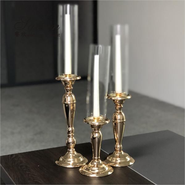 Quality 3 Pieces Wedding Centerpiece Metal Candle Holder Set Candelabra Gold Color 56CM for sale