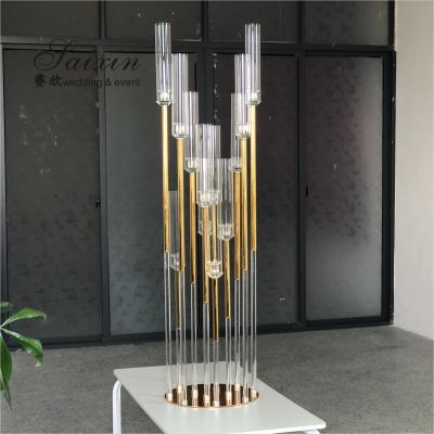 China Antique Metal And Crystal Candelabra Floor Clear Crystal Splicing 12 Pole Holder Tall for sale