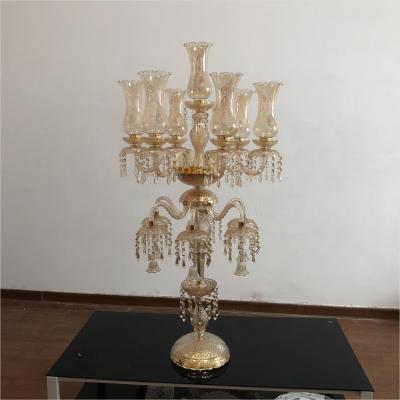China Antique Crystal Glass Candelabra Table Centerpiece 13 Arms Crystal Glass Champagne Gold for sale