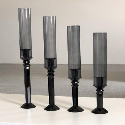China Black Metal Pillar Candle Holders Crystal Set Of 4 6 Decorative Wedding Table Decoration for sale