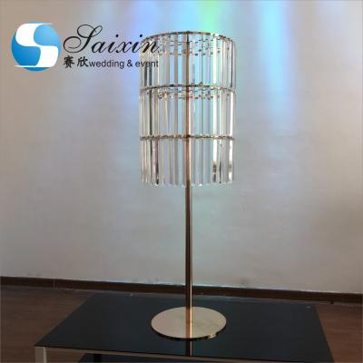 China Wedding Gold Metal Stands For Centerpieces Cylinder With Long Crystal 130cm for sale