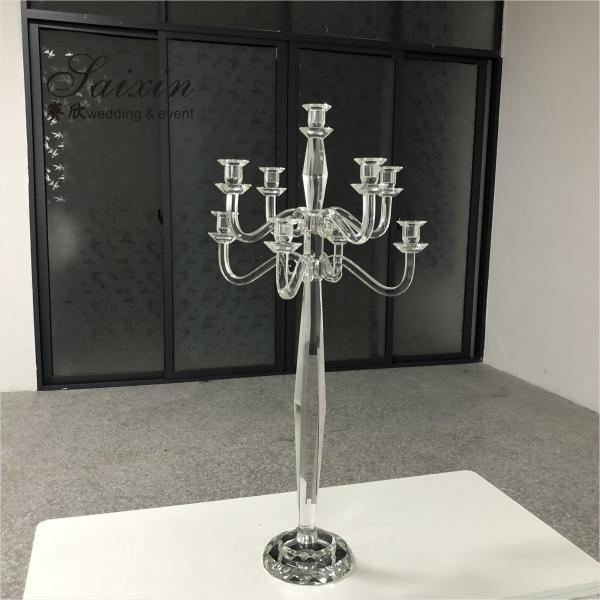 Quality Tall Candle Holder Glass 9 Arm Crystal Candelabra For Wedding Centerpiece for sale