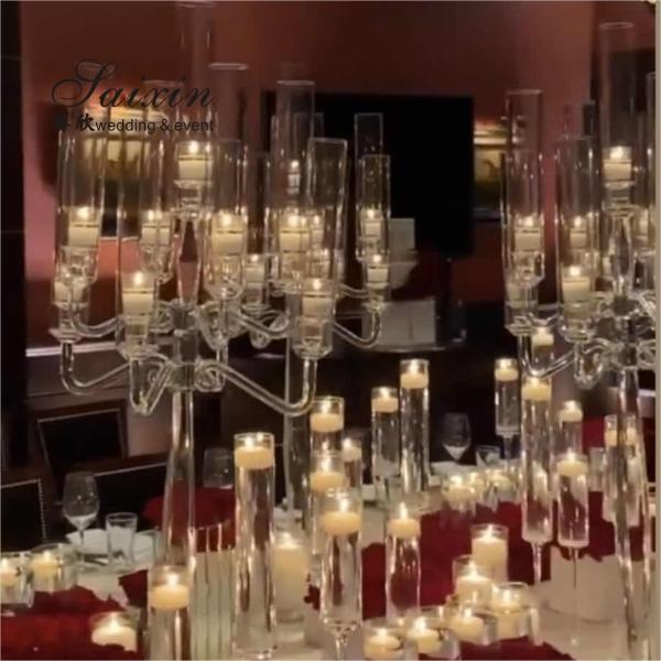 Quality Tall Candle Holder Glass 9 Arm Crystal Candelabra For Wedding Centerpiece for sale