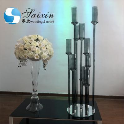 China ZT-471 Saixin new wedding centerpieces Grey color crystal candlestick for sale