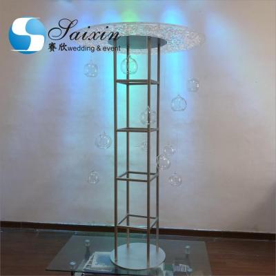 China Acrylic Flower Stand Wedding Carved Works Silver Display With Hanging Ball Terrarium for sale