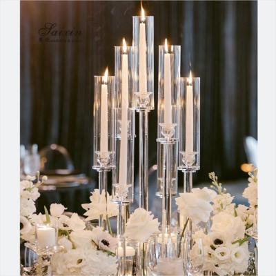 China Hot Sale Wedding Decor Supplies 5 Arms Candelabra Floating Candles Holder Crystal Candelabra Centerpieces for sale
