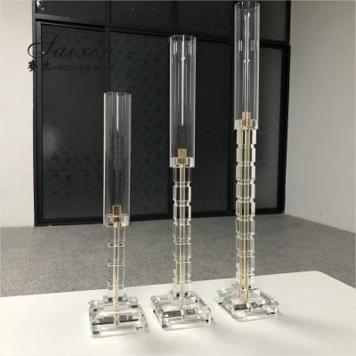 China Hot ! wedding & home decoration flower stand single square crystal column candle holder for sale
