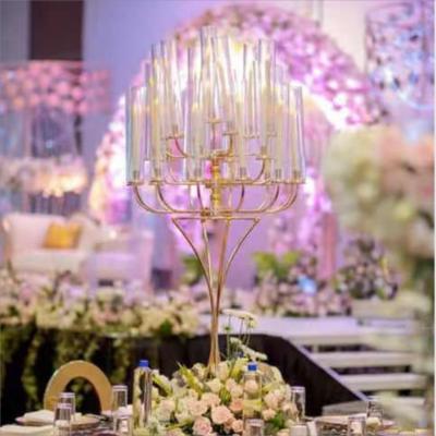 China ZT-361 Decoration international 25 arms wedding metal candelabra with glass cylinder for sale