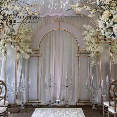 China Event Decoration Curtain Backdrop Engagement White Membrane Gold Arch Door Frame 200cm for sale