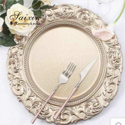 China 13 Inch Plastic Charger Plates Gold For Weddings Event Table Yellow for sale