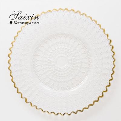 China Gold Clear Beaded Glass Charger Plates Round 32cm for sale
