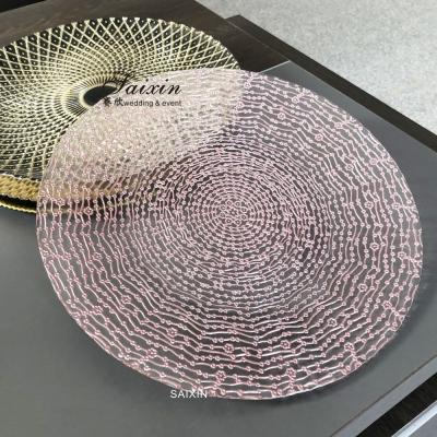 Китай ZT-P046  Transparent with pink colors glass charger plate for wedding продается