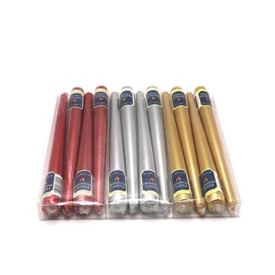 China Factory wholesale  high quality electroplating multiple colored gold silver long burning non drip  taper candles for sale
