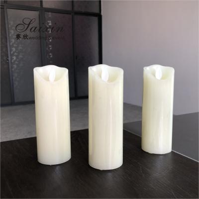 China 2021 Battery Operated Warm White Flat Flickering  LED Pillar Candles For Wedding Candelabras for sale