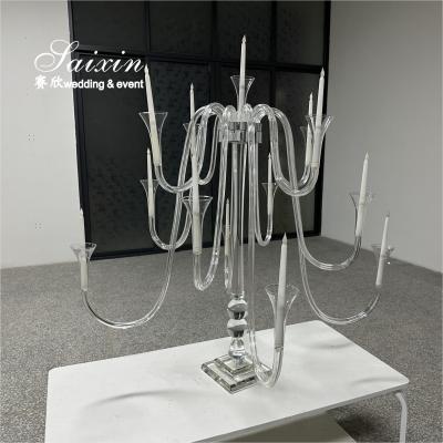 China Luxe Wedding centerpiece Crystal Glass Large Branch Candle Stands For Table Decoration en venta