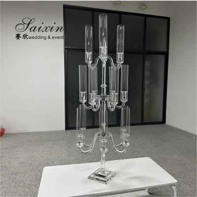 China 15 Arms Candle holders glass hurricanes candelabra for wedding centerpieces for sale