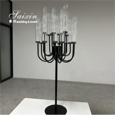 China New Design Event Decorative 20 Arms Black Metal Candelabra For Wedding Centerpieces for sale
