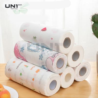 China Biodegradable Reusable Spunlace Nonwoven Fabric Bamboo Fiber Towel Cleaning Cloths Roll for sale