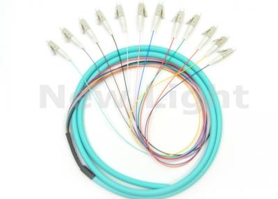 China Green LC OM3 Fiber Patch Cord , 1.5M Length 12 Core Multimode Fiber Optic Cable for sale