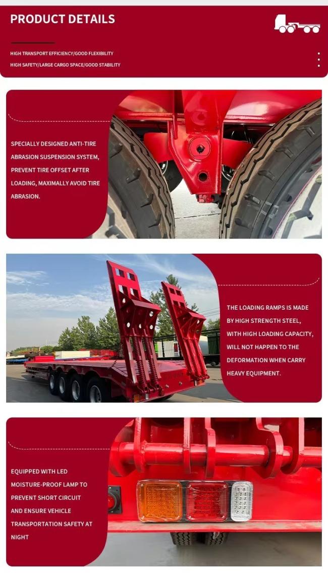 4 Axle 80 Ton Lowbed-Truck-Trailer Low Bed Trailer Price in Nigeria 40 FT 3 Axle Low Bed Semi Trailer